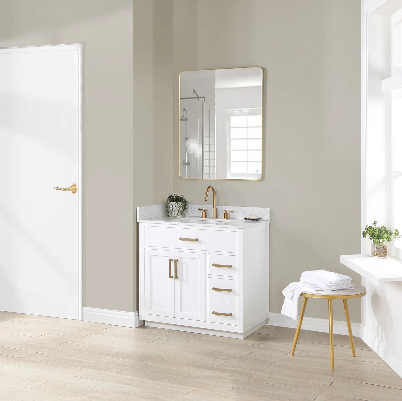 Altair  Gavino 36" Single Bathroom Vanity with Grain White Engineered Stone Countertop