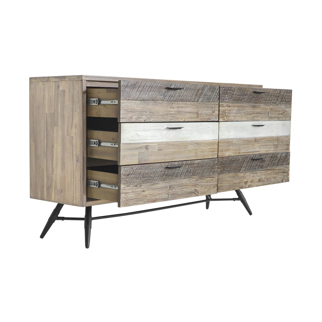 Armen Living Bridges 6-Drawer Dresser in Two-Tone Acacia Wood