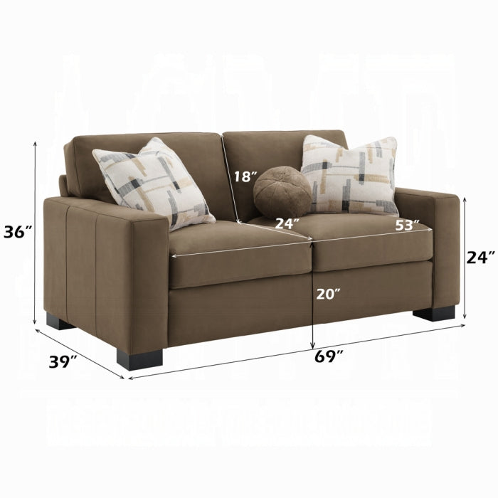 ACME Brown Suede Darya Loveseat w/3 Pillows