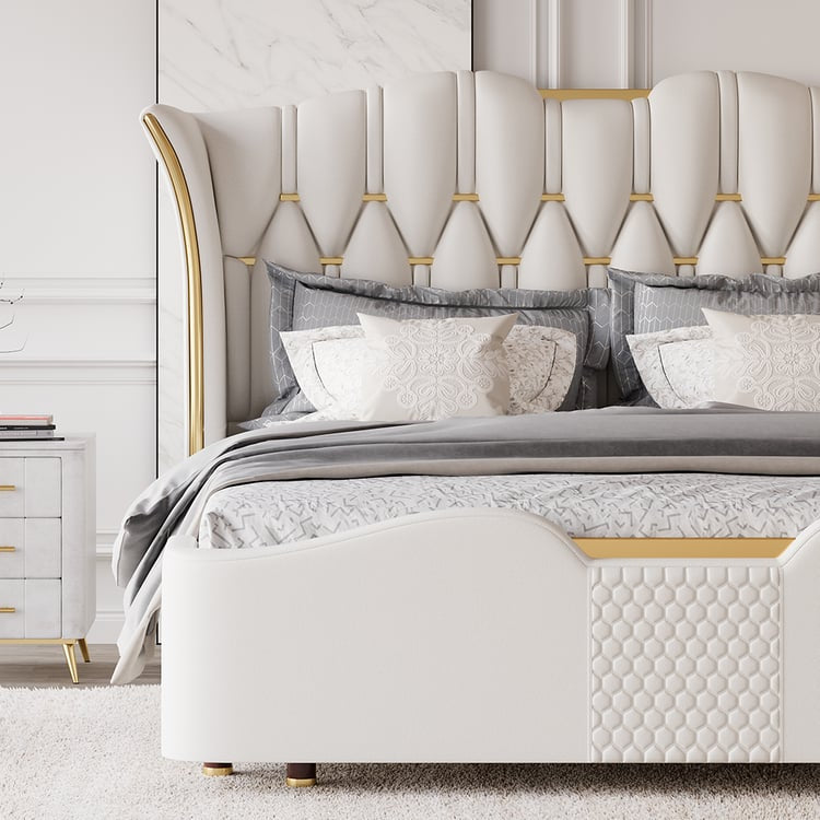 King Size Upholstered Bed Frame with Tufted Wingback Headboard