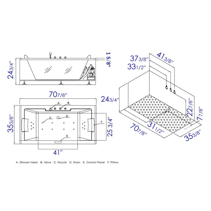 EAGO 6 ft Clear Rectangular Acrylic Whirlpool Bathtub for Two
