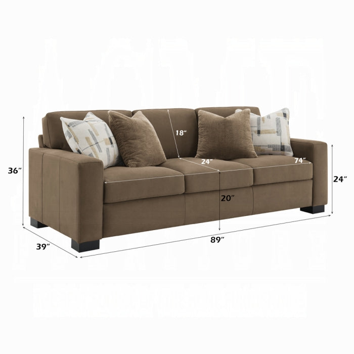 ACME Brown Suede Darya Sofa w/4 Pillows