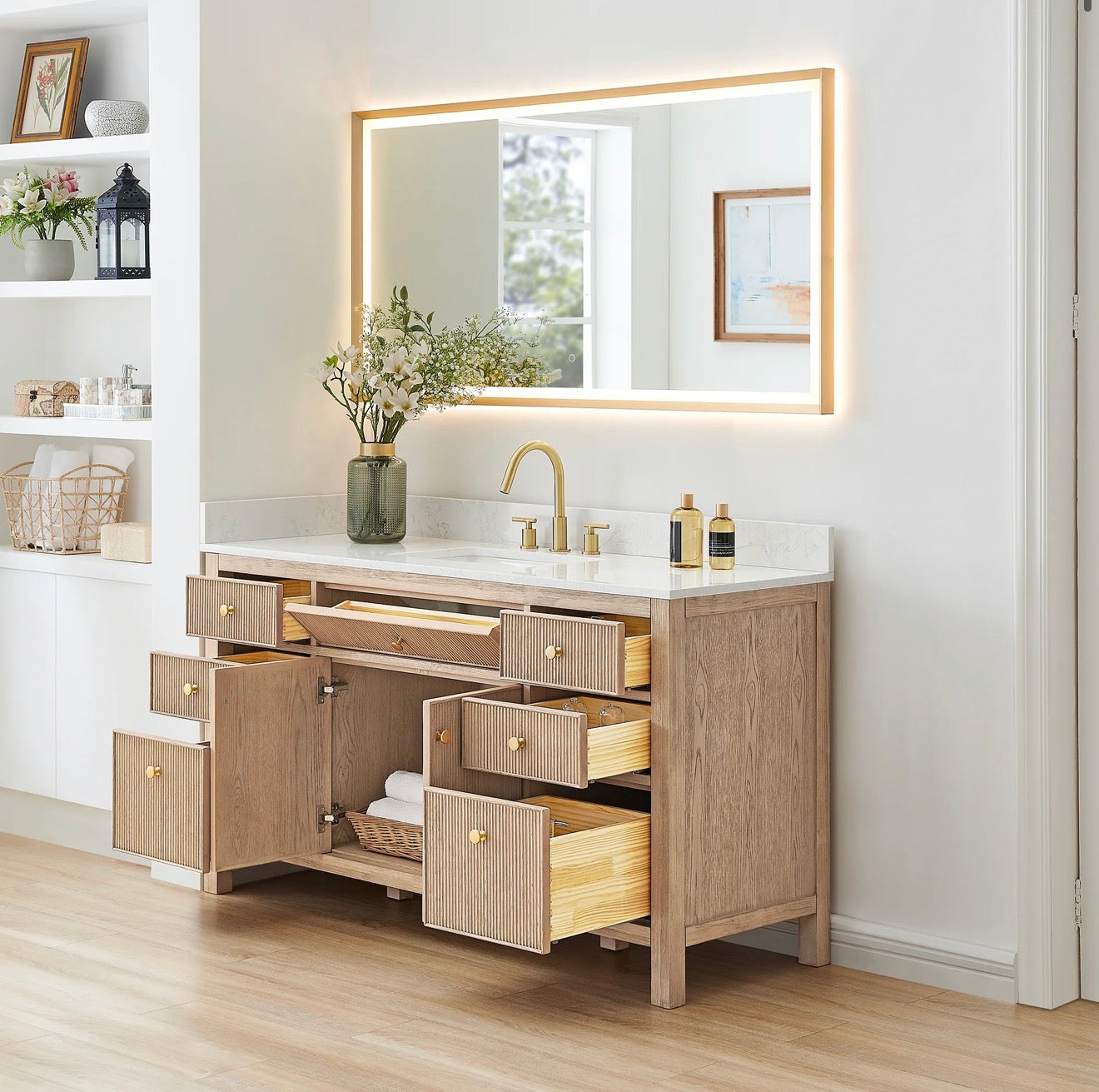 Altair Cerrito 60" Single Bathroom Vanity with Grain White Engineered Stone Countertop without Mirror