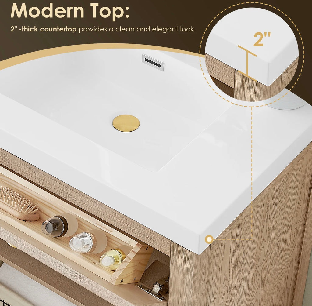 Altair Cerrito 30” single bathroom vanity with white Engineered stone integrated sink without mirror