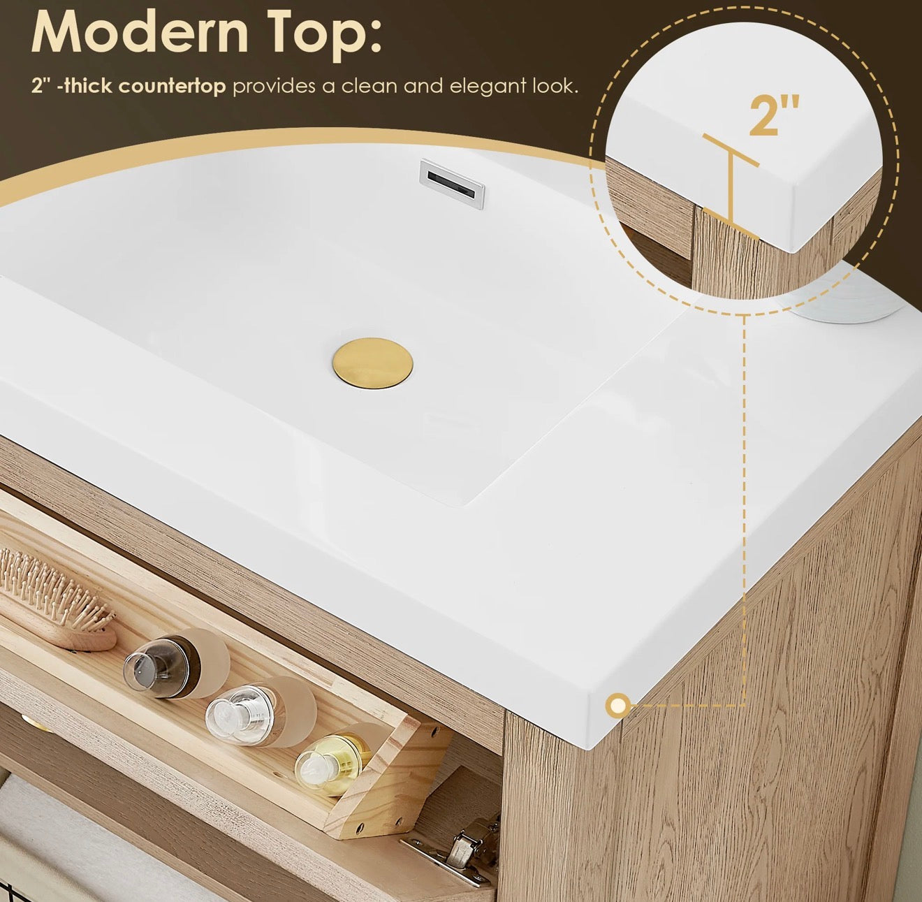 Altair Cerrito 30” single bathroom vanity with white Engineered stone integrated sink without mirror