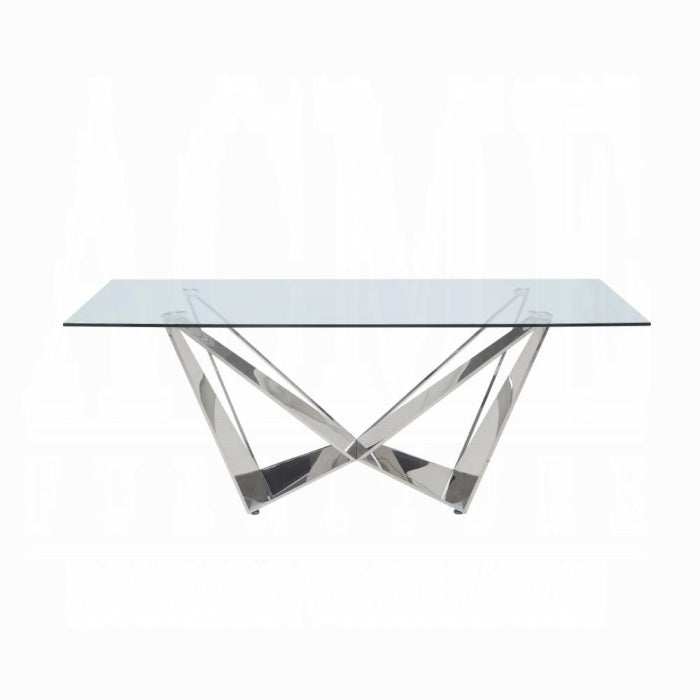ACME Clear Glass Top & Stainless Steel Dekel Dining Table
