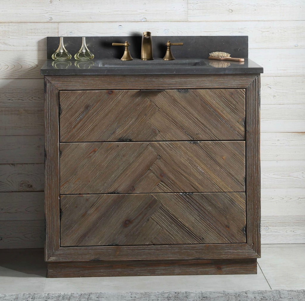 Legion Furniture Rustic Solid Wood Bathroom Vanity with Natural Moon Stone Top – No Faucet