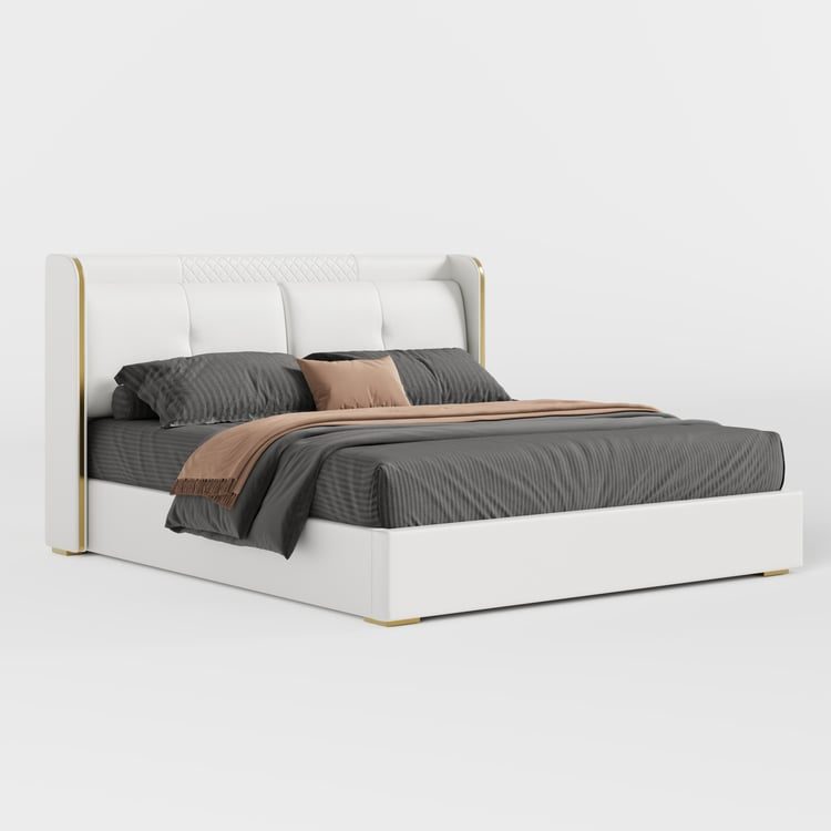 Leather Upholstered King Bed with Wingback Headboard