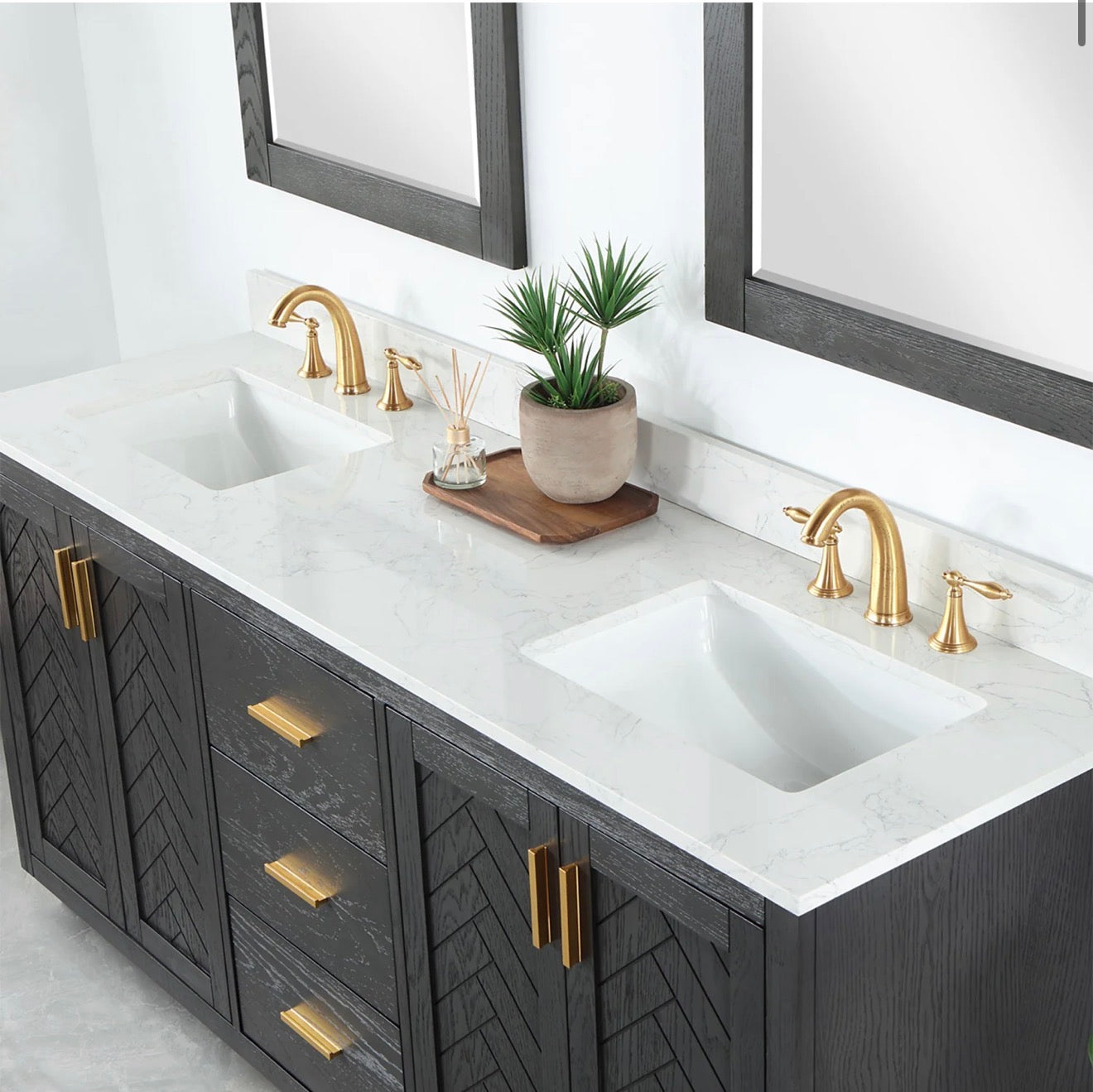 Altair Gazsi 72" Double Bathroom Vanity Set with Grain White Engineered Stone Countertop