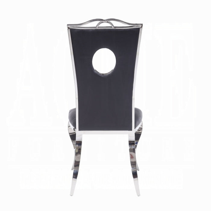 ACME Black Synthetic Leather & Stainless Steel Cyrene Side Chair (Set-2)