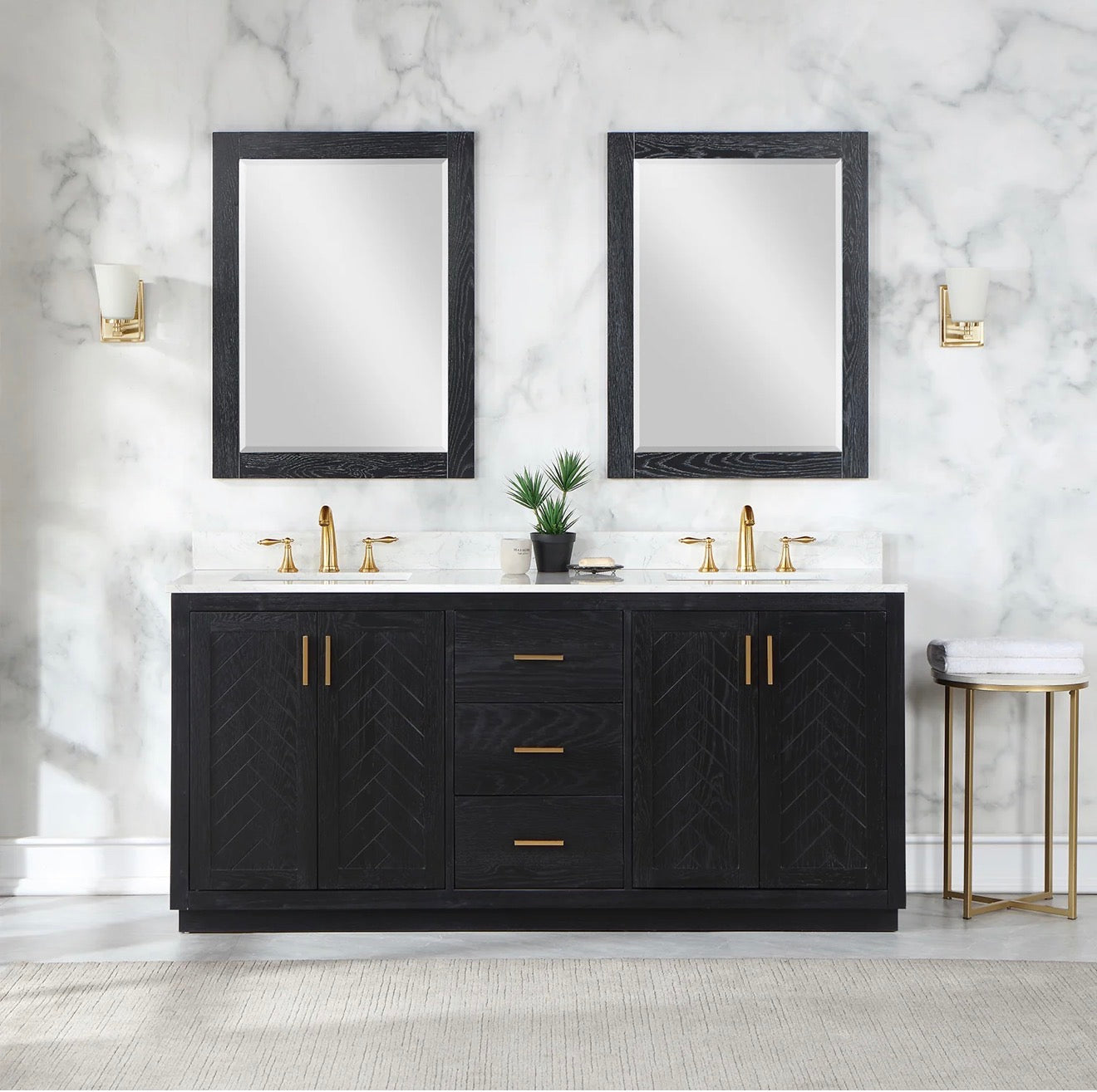 Altair Gazsi 72" Double Bathroom Vanity Set with Grain White Engineered Stone Countertop