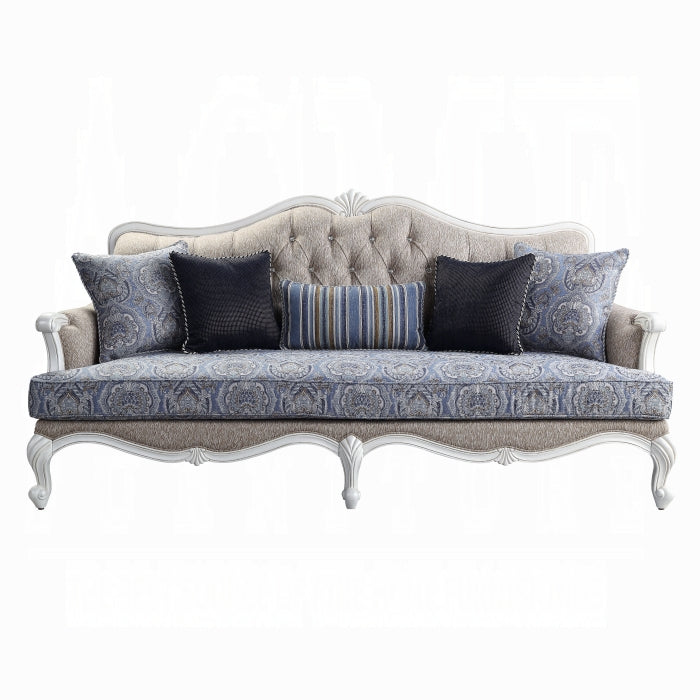 ACME Fabric & White Ciddrenar Sofa W/5 Pillows