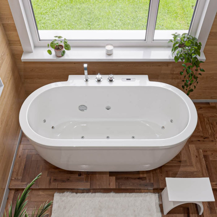 EAGO 6 ft Acrylic White Whirlpool Bathtub w Fixtures