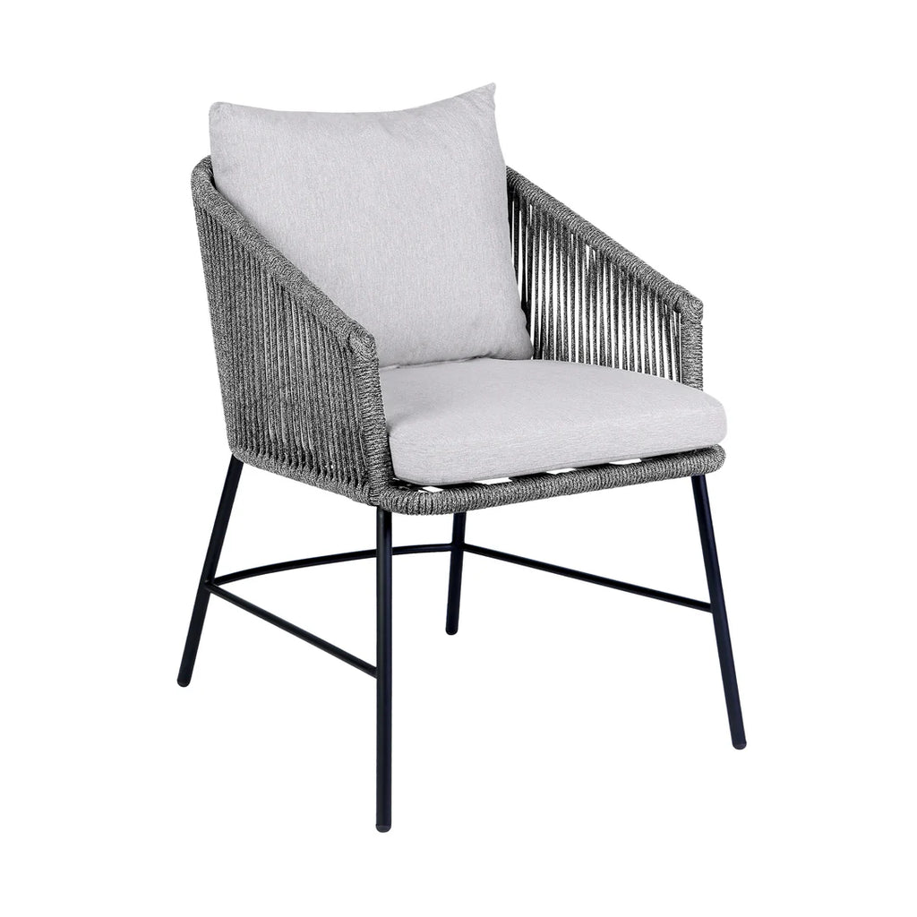 Armen Living Frinton Ditas and Rhett 6 Piece Outdoor Dining Set with Dark Eucalyptus Wood and Gray Rope and Cushions