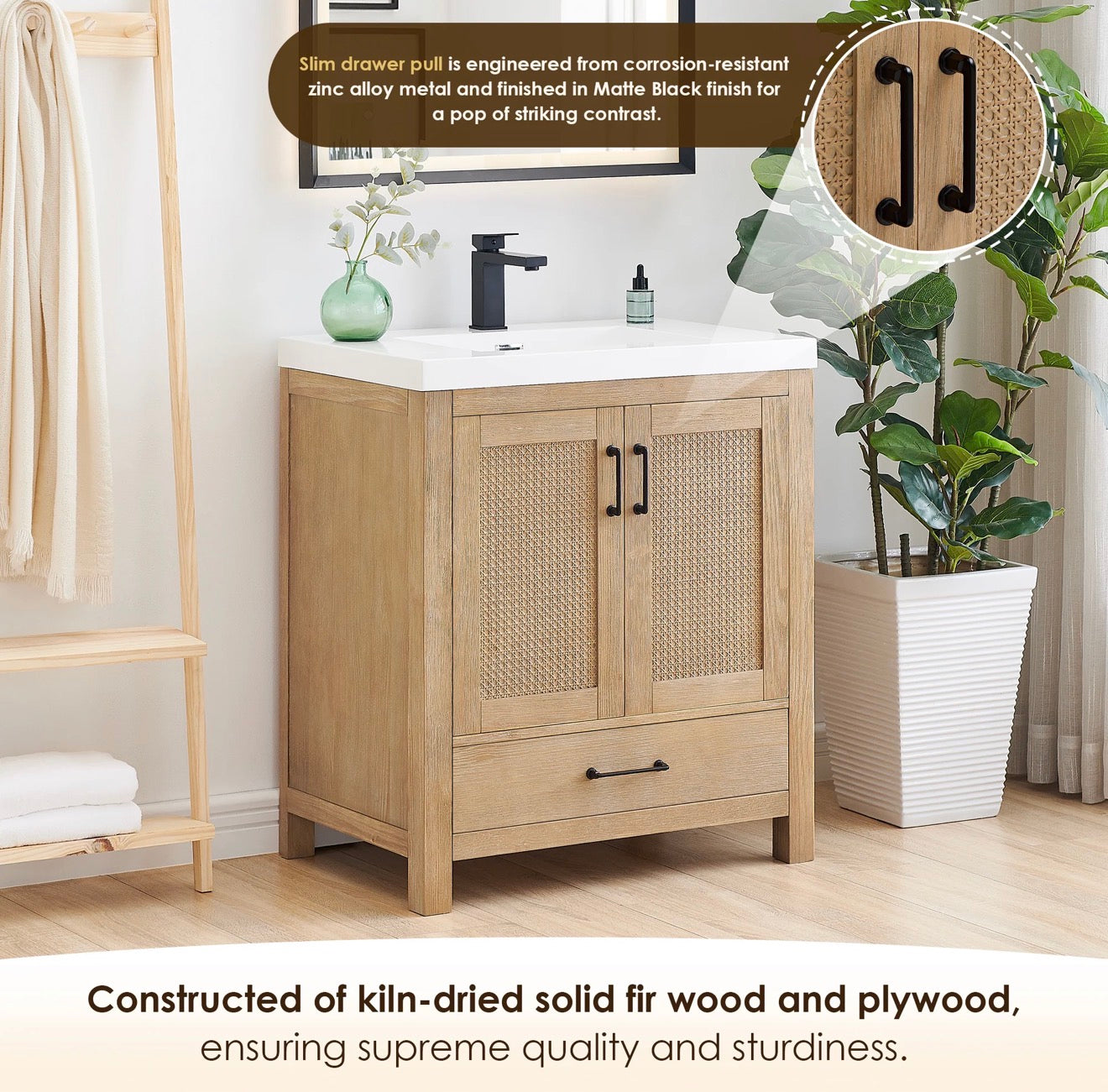 Altair Bondi single Bathroom Vanity in Light Brown with white artificial Drop-in Sink without mirror