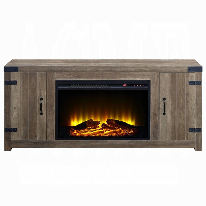 ACME Rustic Oak Finish Tobias Fireplace