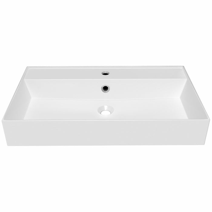Whitehaus 32" Rectangular Wall Mount Basin with Single Faucet Drilling and Overflow