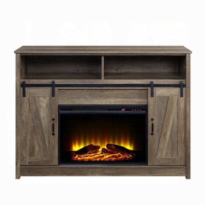 ACME Rustic Oak Finish Tobias Fireplace