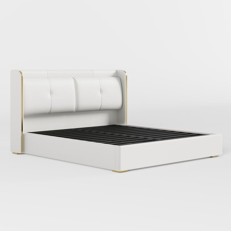 Leather Upholstered King Bed with Wingback Headboard