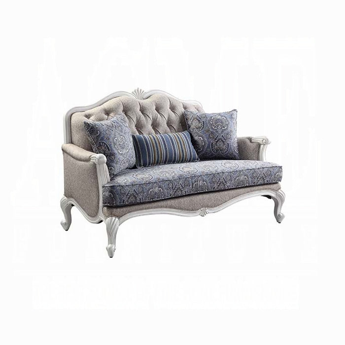 ACME  Fabric & White Ciddrenar Loveseat W/3 Pillows