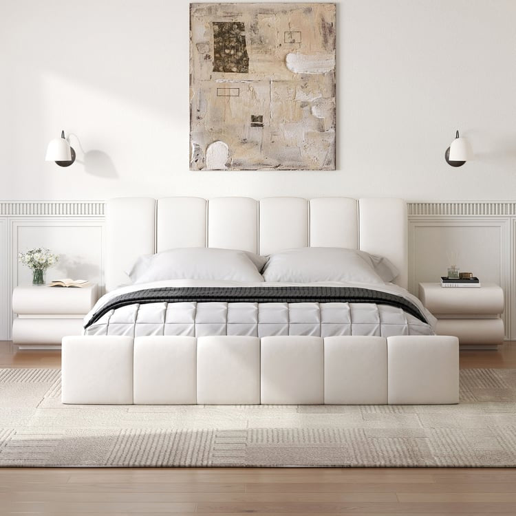 Humply Modern Leather Wingback King Bed Frame with Upholstered Headboard