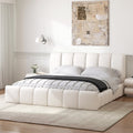Humply Modern Leather Wingback King Bed Frame with Upholstered Headboard