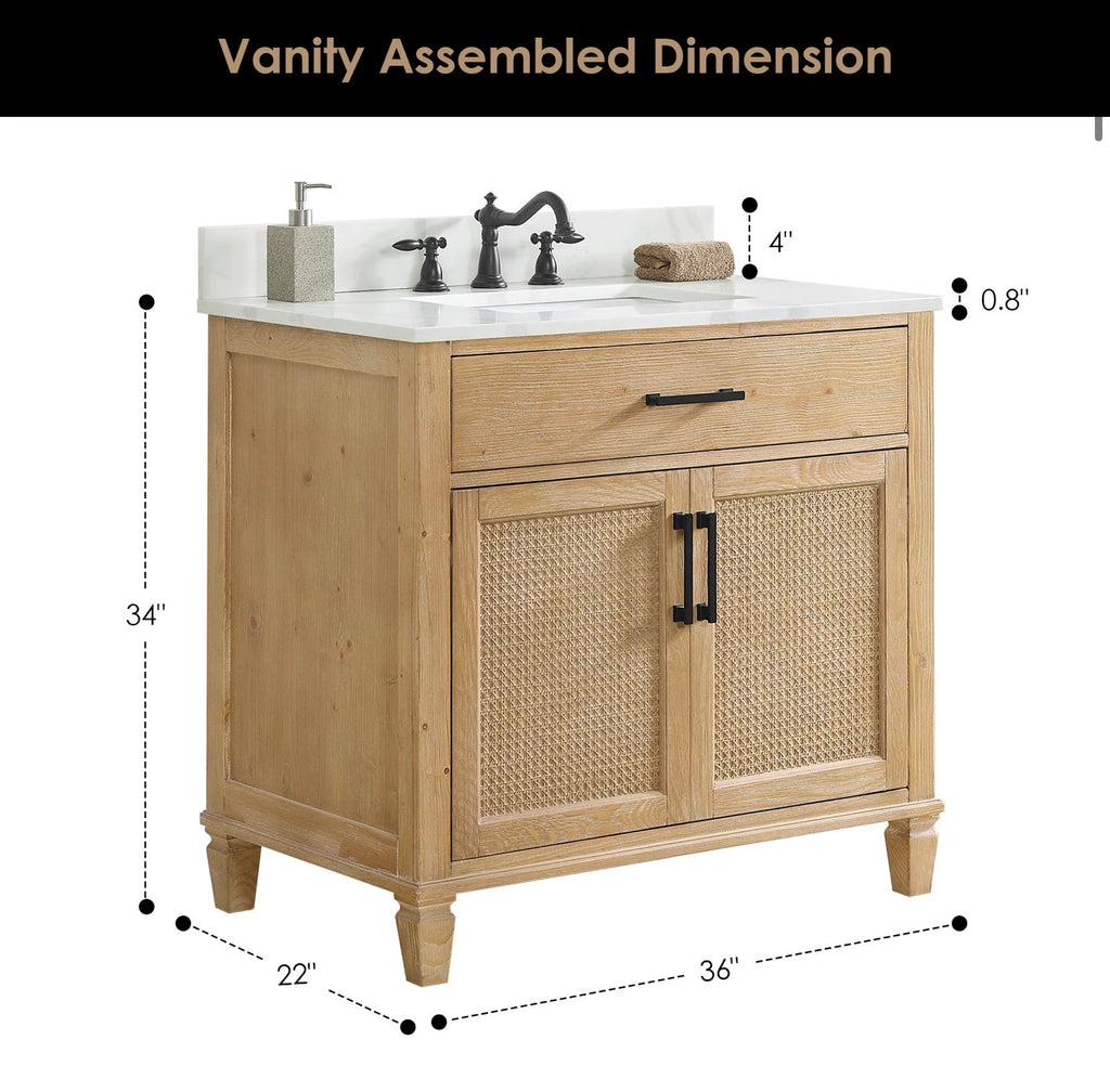 Altair Solana 36" Single Bathroom Vanity in Weathered Fir with Calacatta White Quartz Countertop