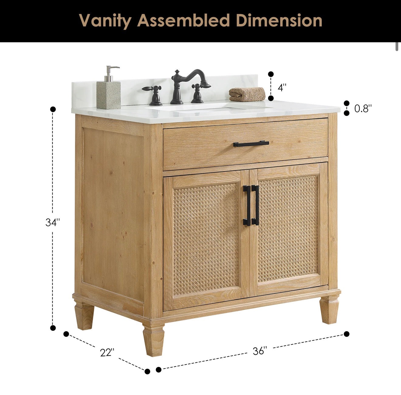 Altair Solana 36" Single Bathroom Vanity in Weathered Fir with Calacatta White Quartz Countertop