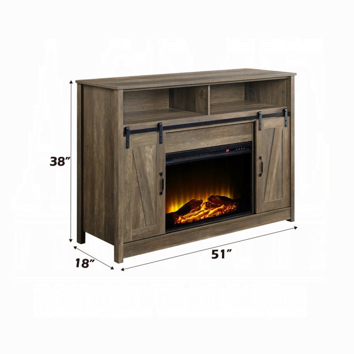 ACME Rustic Oak Finish Tobias Fireplace