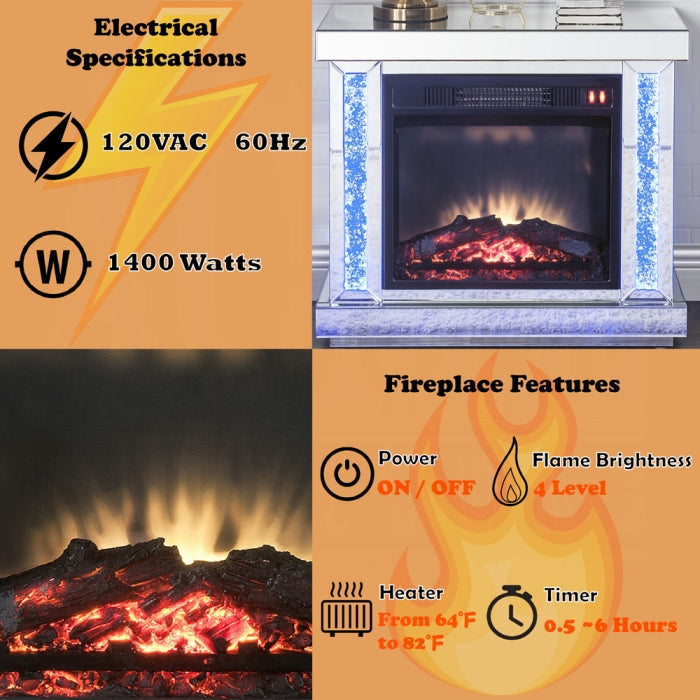 ACME LED, Mirrored & Faux Diamonds Noralie Fireplace