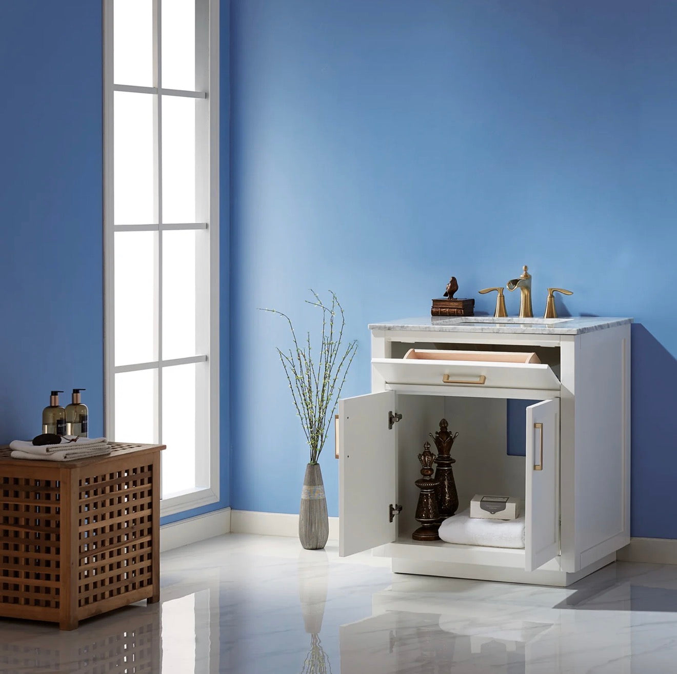 Altair Ivy 30" Single Bathroom Vanity Set and Carrara Marble Countertop
