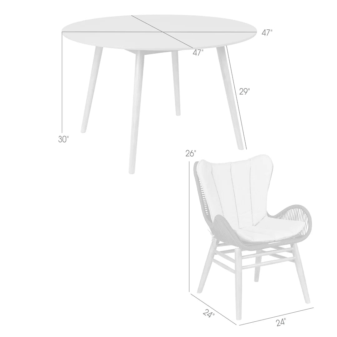 Armen Living Kylie and Mateo 5 Piece Outdoor Patio Dining Set in Eucalyptus Wood with Truffle Rope and Gray Cushions