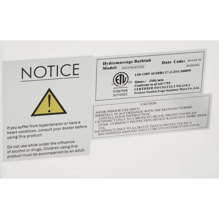 EAGO 6 ft Clear Rectangular Acrylic Whirlpool Bathtub for Two