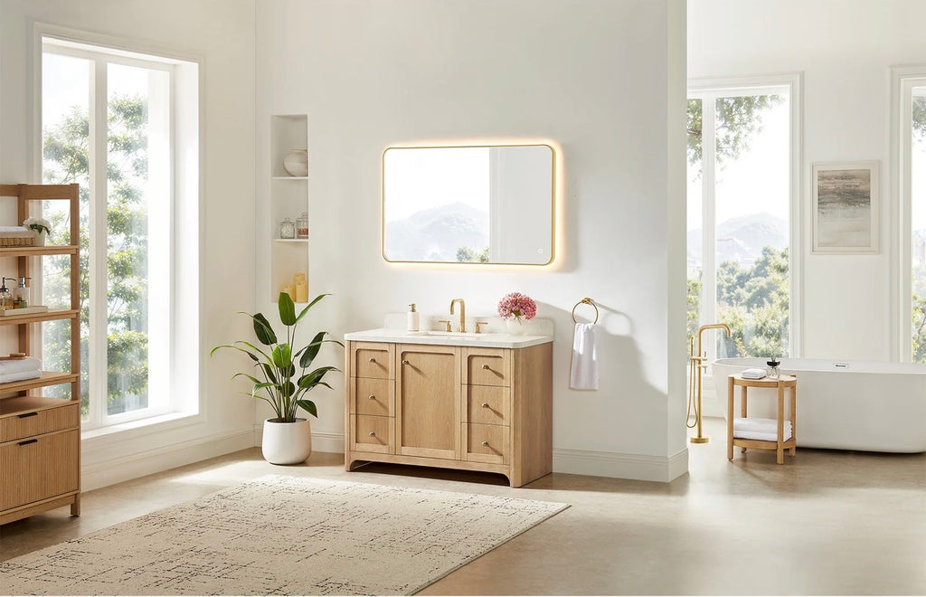 Altair Milner Bathroom Vanity in Brushed Oak with Grain White Engineered Stone Countertop without Mirror