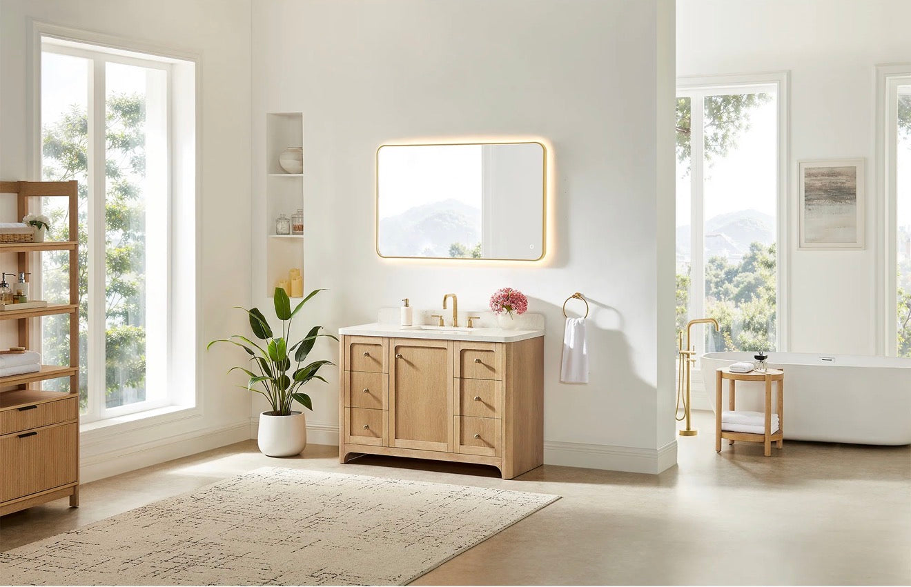 Altair Milner Bathroom Vanity in Brushed Oak with Grain White Engineered Stone Countertop without Mirror