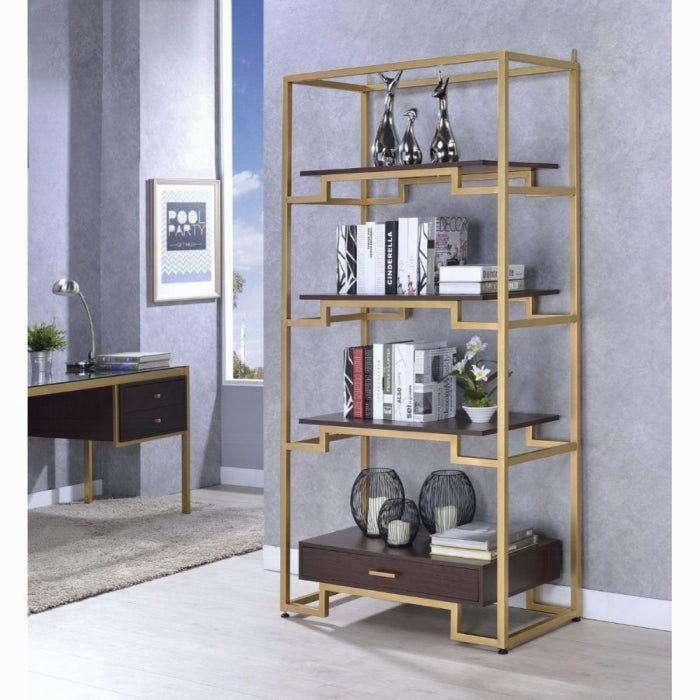 ACME Gold & walnut Yumia Bookshelf