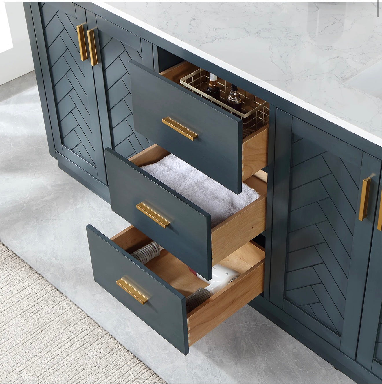 Altair Gazsi 72" Double Bathroom Vanity Set with Grain White Engineered Stone Countertop