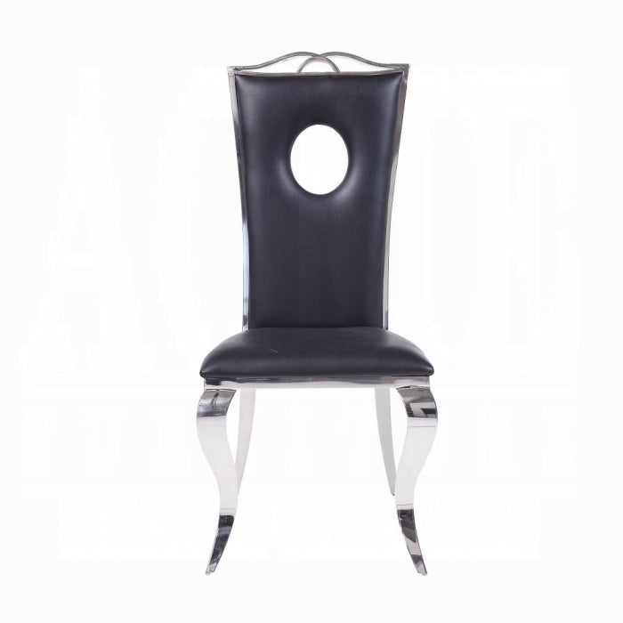 ACME Black Synthetic Leather & Stainless Steel Cyrene Side Chair (Set-2)