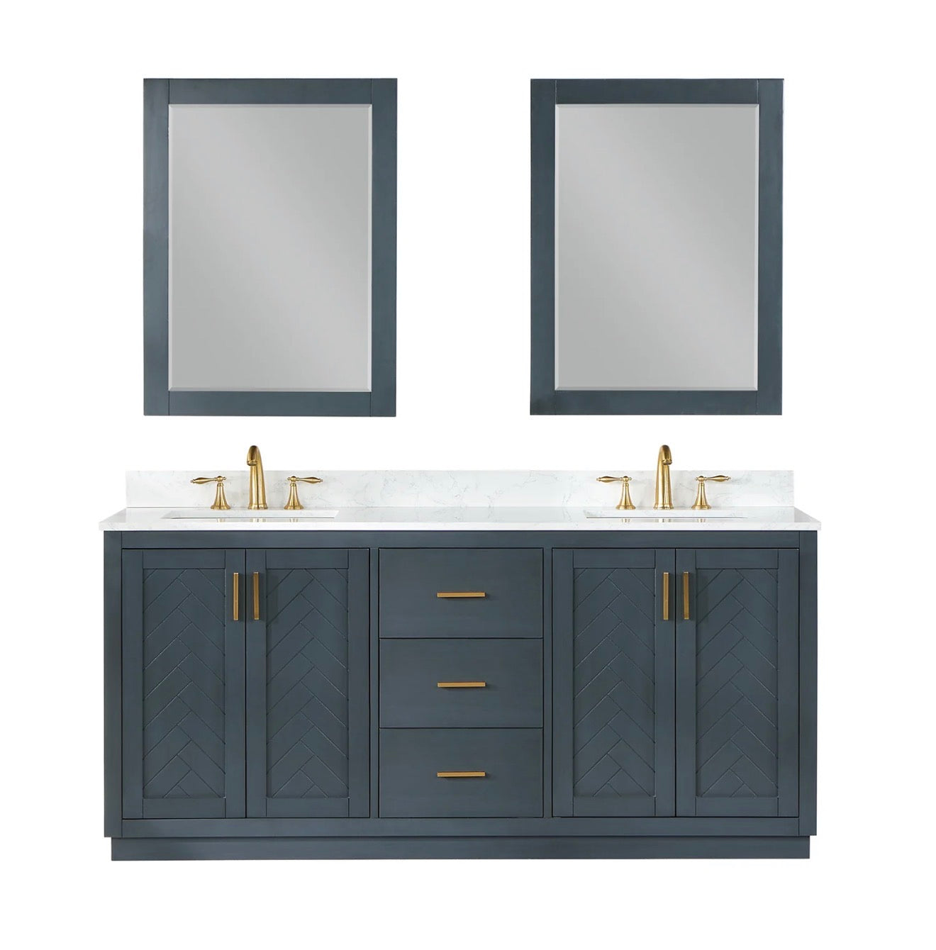 Altair Gazsi 72" Double Bathroom Vanity Set with Grain White Engineered Stone Countertop