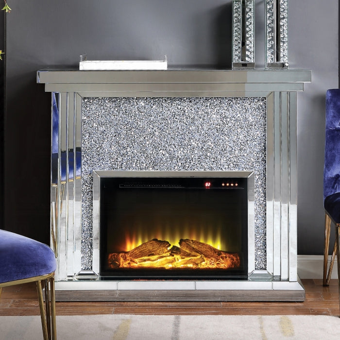 ACME Mirrored & Faux Diamonds Noralie Fireplace