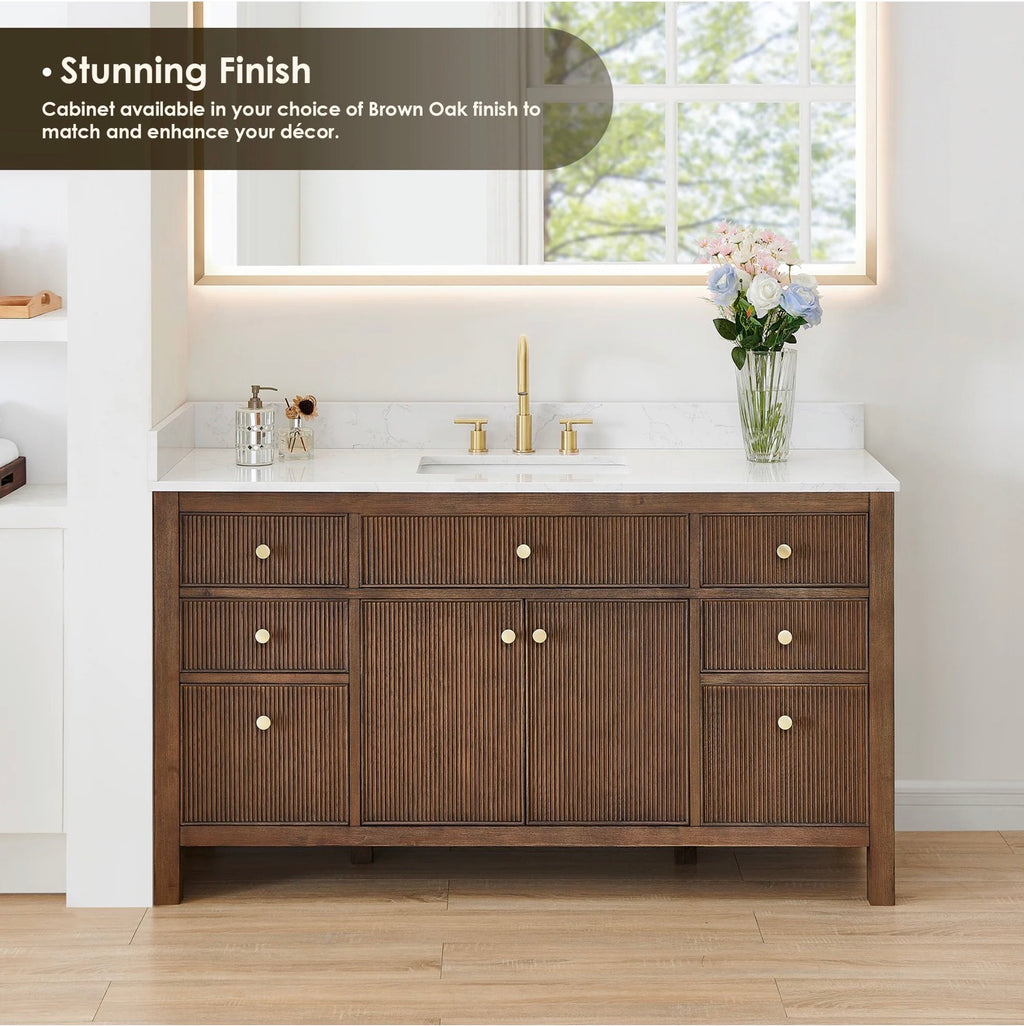 Altair Cerrito 60" Single Bathroom Vanity with Grain White Engineered Stone Countertop without Mirror