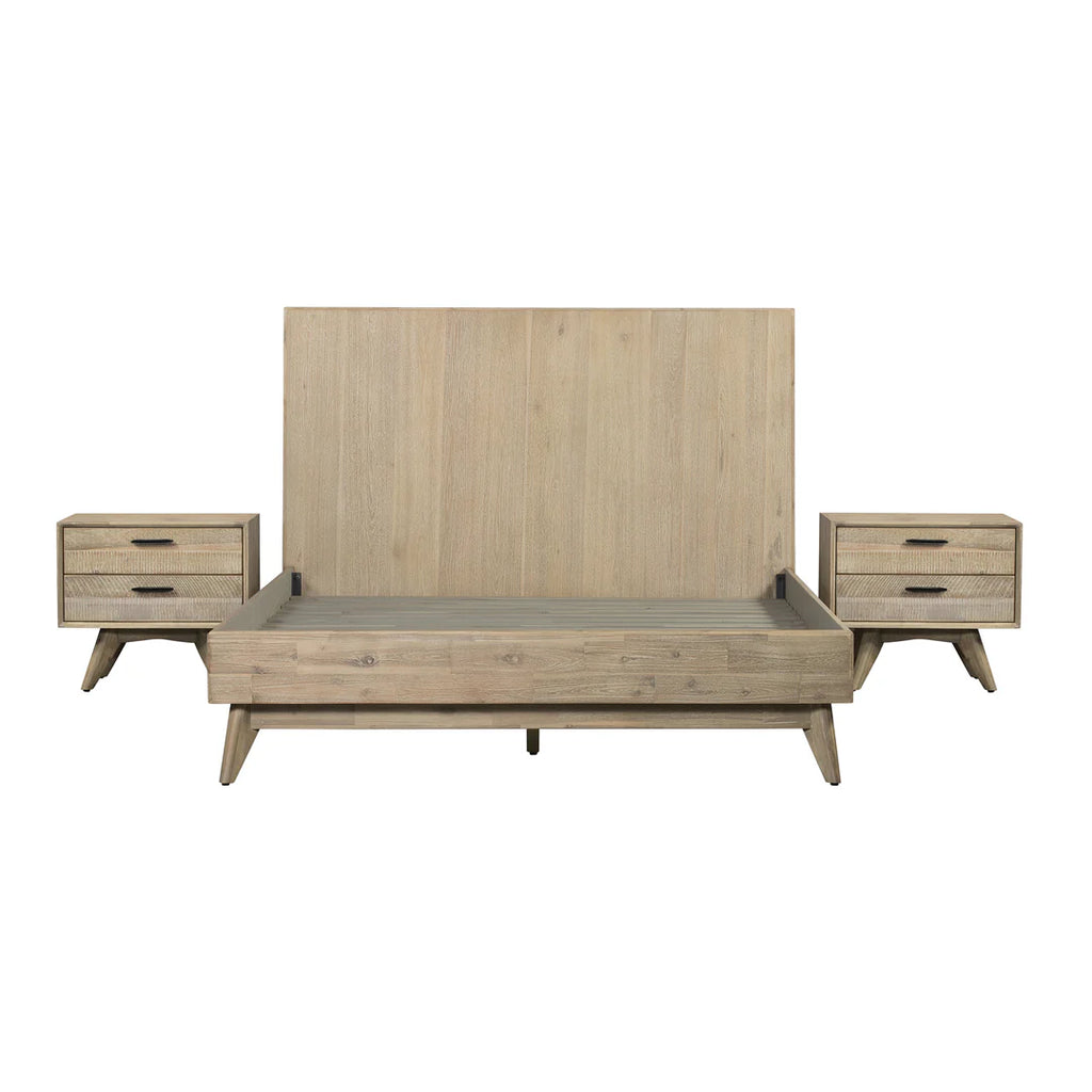 Armen Living Baly 3 Piece Acacia King or Queen Loft Bed and Nightstands Bedroom Set