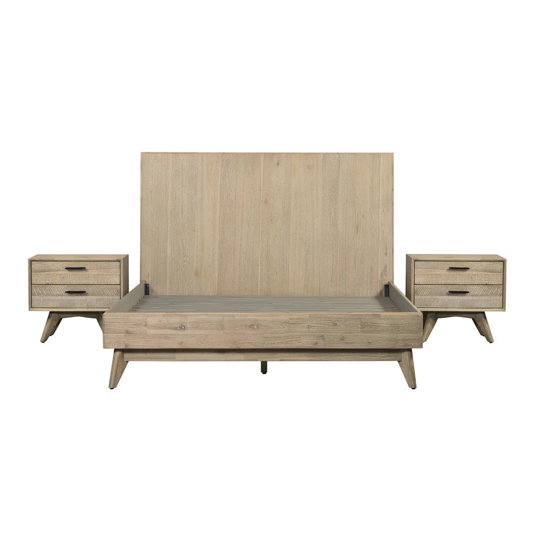 Armen Living Baly 3 Piece Acacia King or Queen Loft Bed and Nightstands Bedroom Set