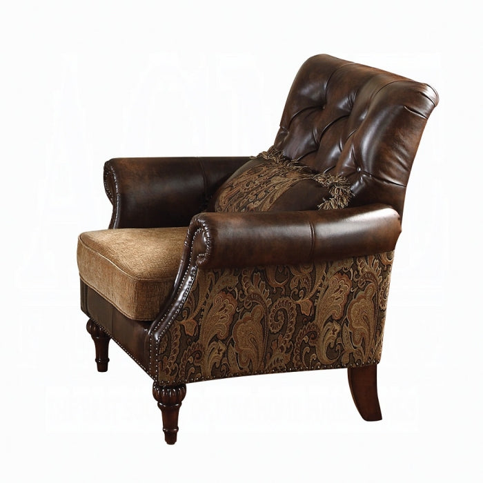 ACME Two Tone Brown Synthetic Leather & Chenille Cherry  Dreena Chair W/Pillow