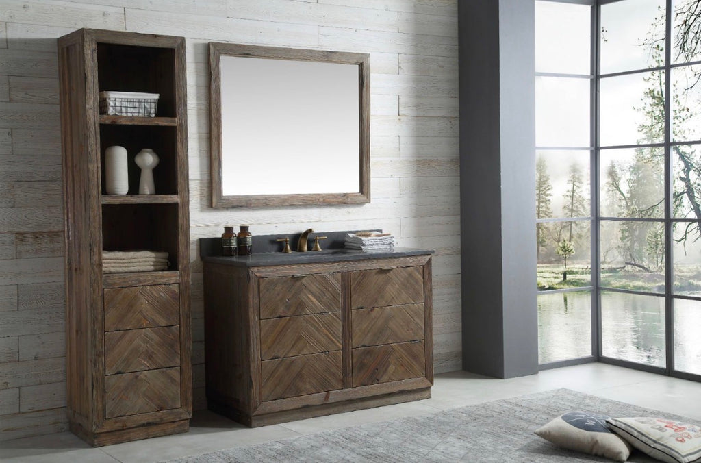 Legion Furniture Rustic Solid Wood Bathroom Vanity with Natural Moon Stone Top – No Faucet