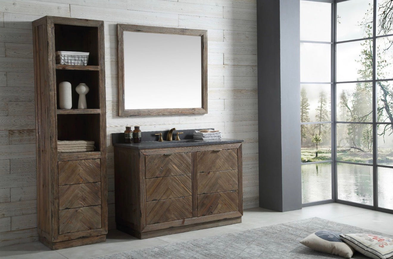 Legion Furniture Rustic Solid Wood Bathroom Vanity with Natural Moon Stone Top – No Faucet