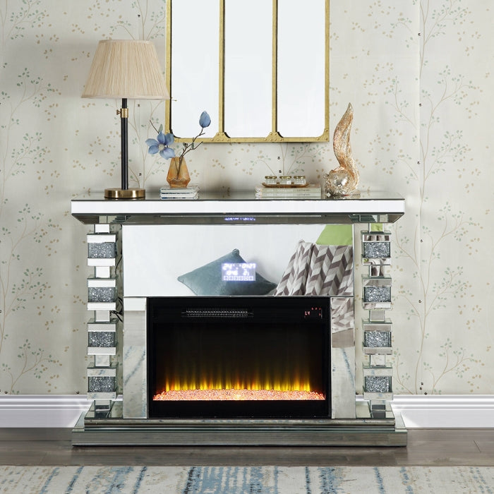 ACME Mirrored & Faux Diamonds Noralie Fireplace W/Bluetooth