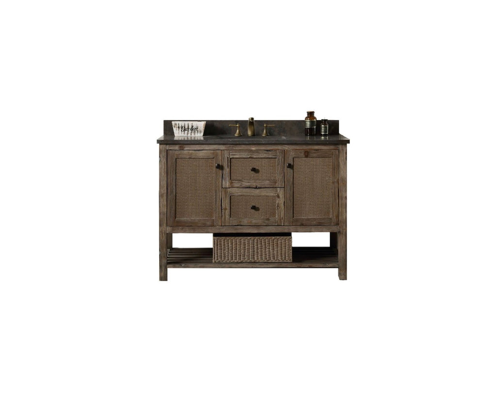 Legion Furniture Solid Wood Bathroom Vanity with Natural Moon Stone Top – Brown Rustic (36", 48", 60")