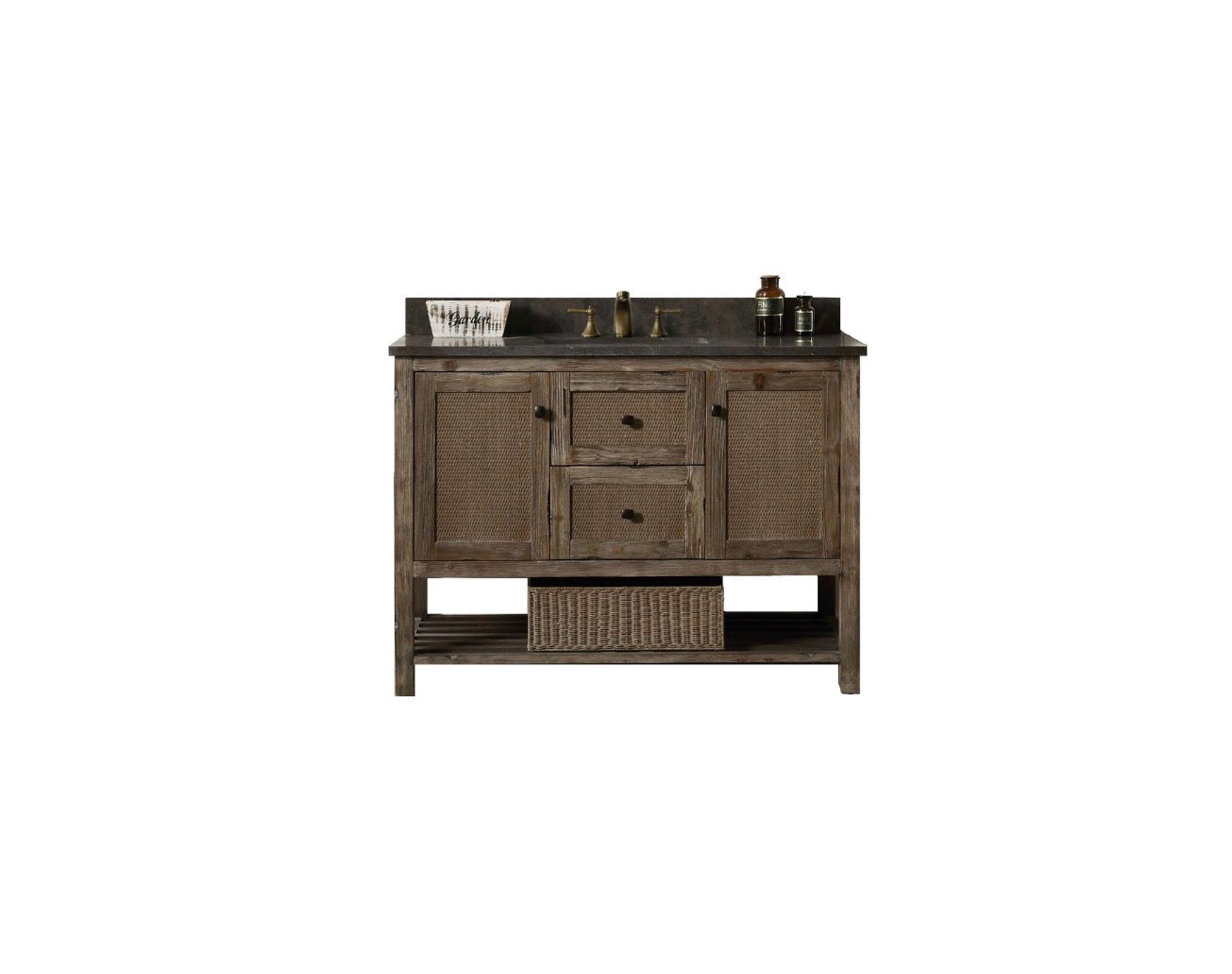 Legion Furniture Solid Wood Bathroom Vanity with Natural Moon Stone Top – Brown Rustic (36", 48", 60")