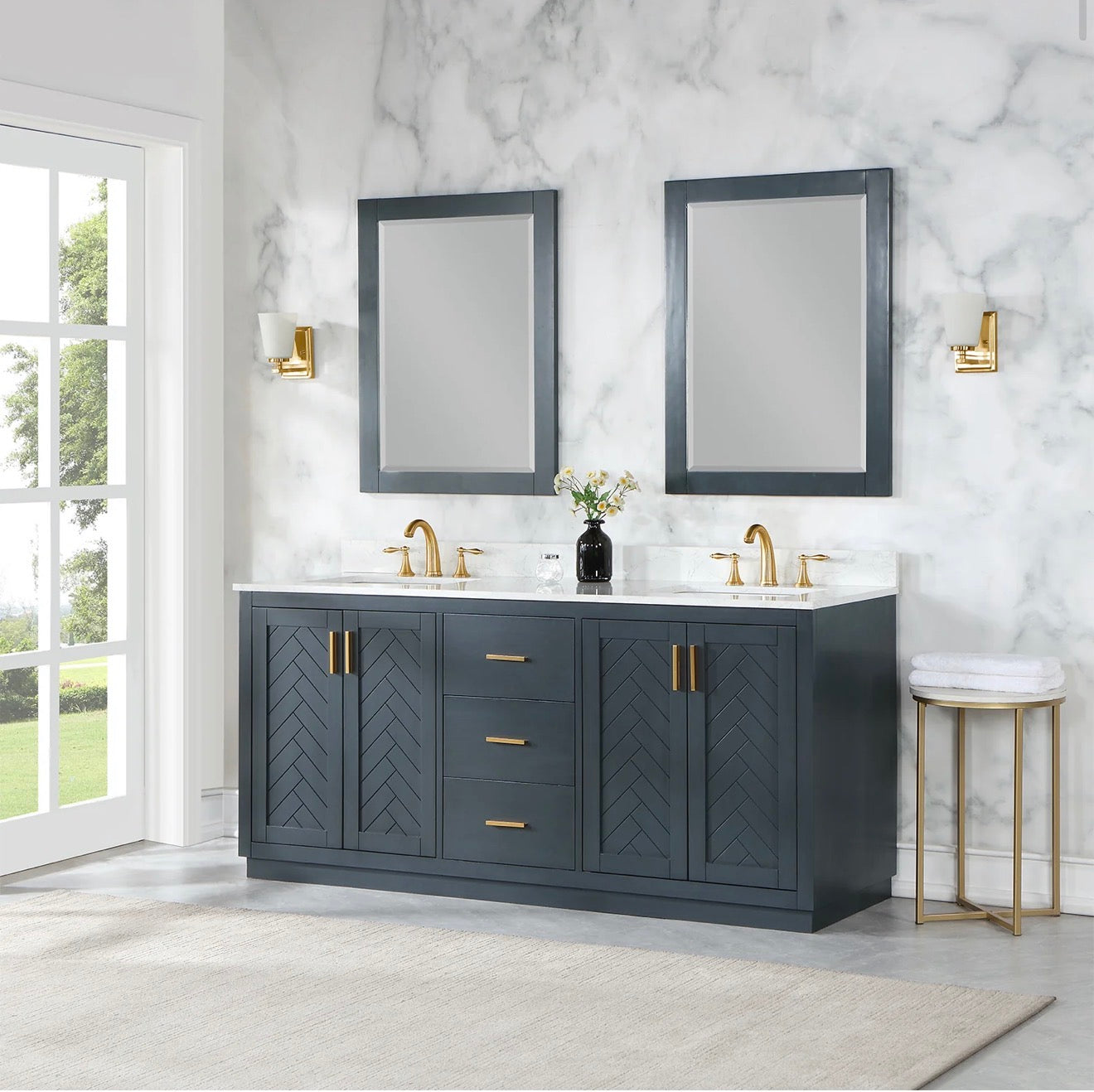 Altair Gazsi 72" Double Bathroom Vanity Set with Grain White Engineered Stone Countertop